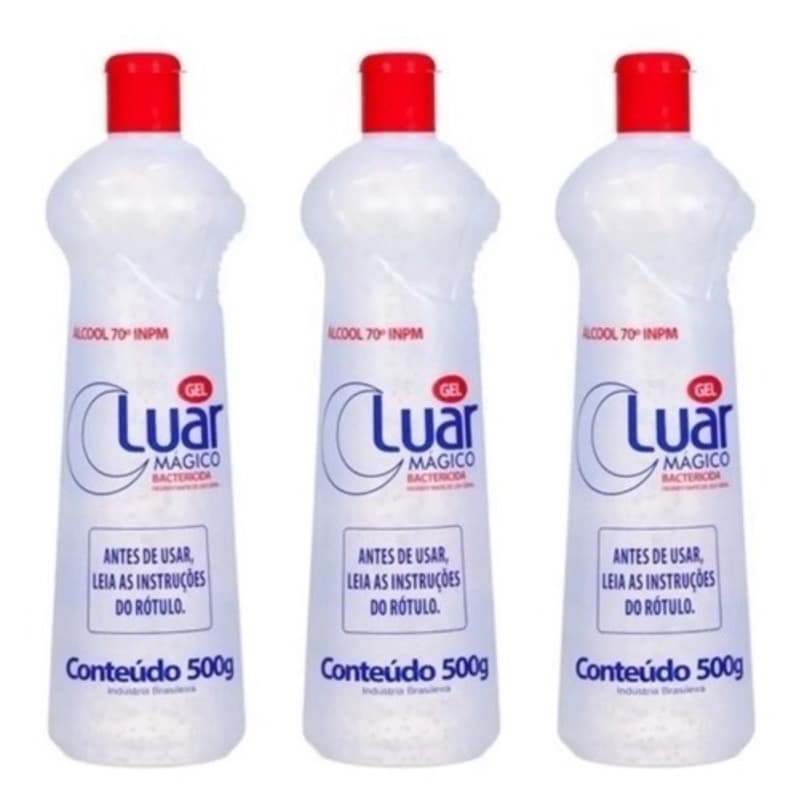 Kit 03 Unidades Álcool Gel Luar 70%inpm Bactericida 500g Uso Geral