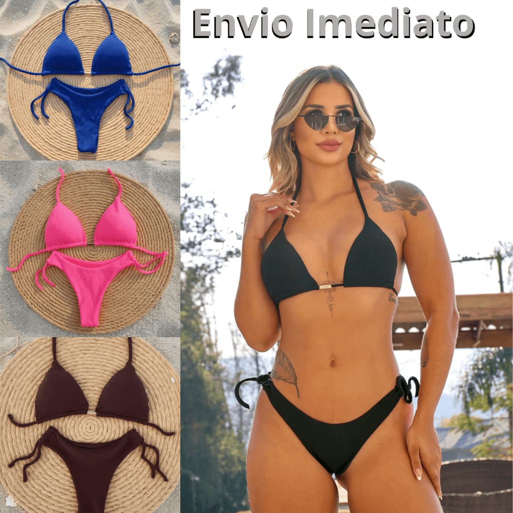 Conjunto Biquini Feminino com Bojo Canelado Delta Fixo Calcinha Ajustavel Fio Duplo