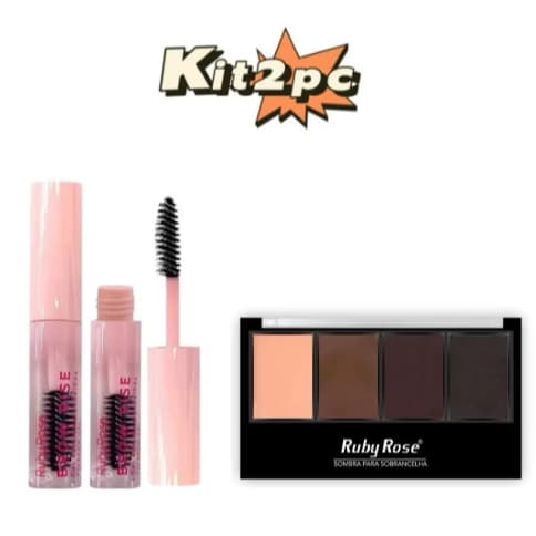 KIT Trio Sombra Para Sobrancelhas Ruby Rose HB9354 + GEL INCOLOR PARA SOBRANCELHAS BROW RISE HBE2503