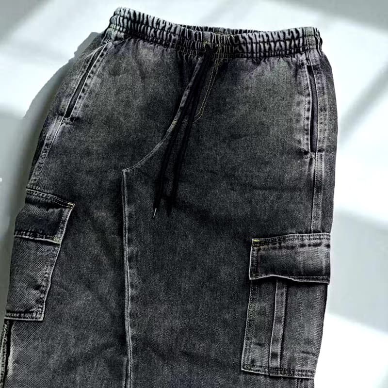 Calça Jeans Cargo Masculina Streetwear Preta Mescla Cinza Grafite