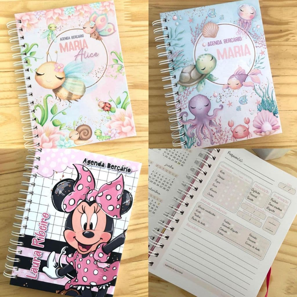 Agenda Creche Berçario Personalizada com Nome na Capa Miolo Semestral ou Anual - Diversos Temas