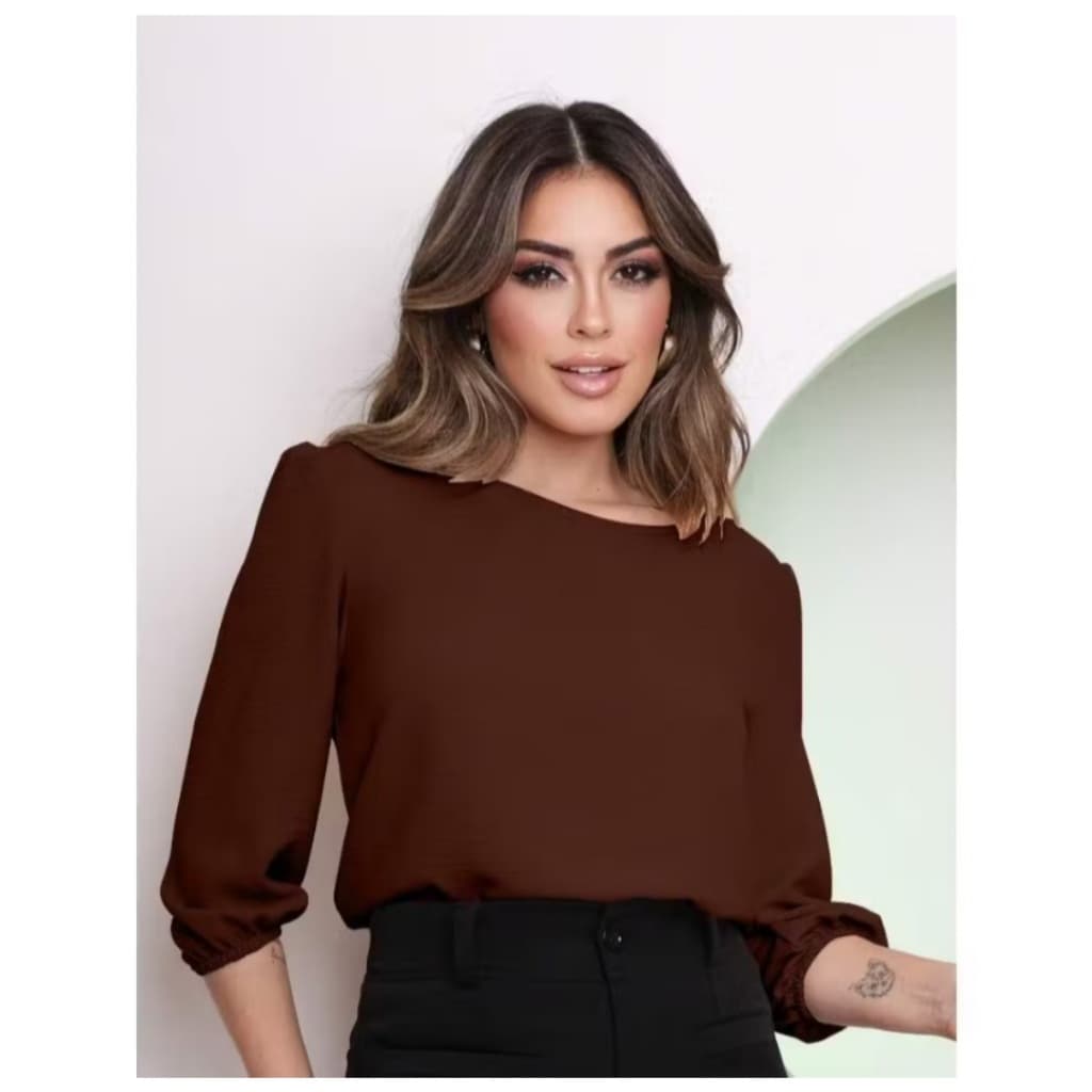 Blusa Feminina Alfaiataria Elegante Social Basica MANGA 3/4
