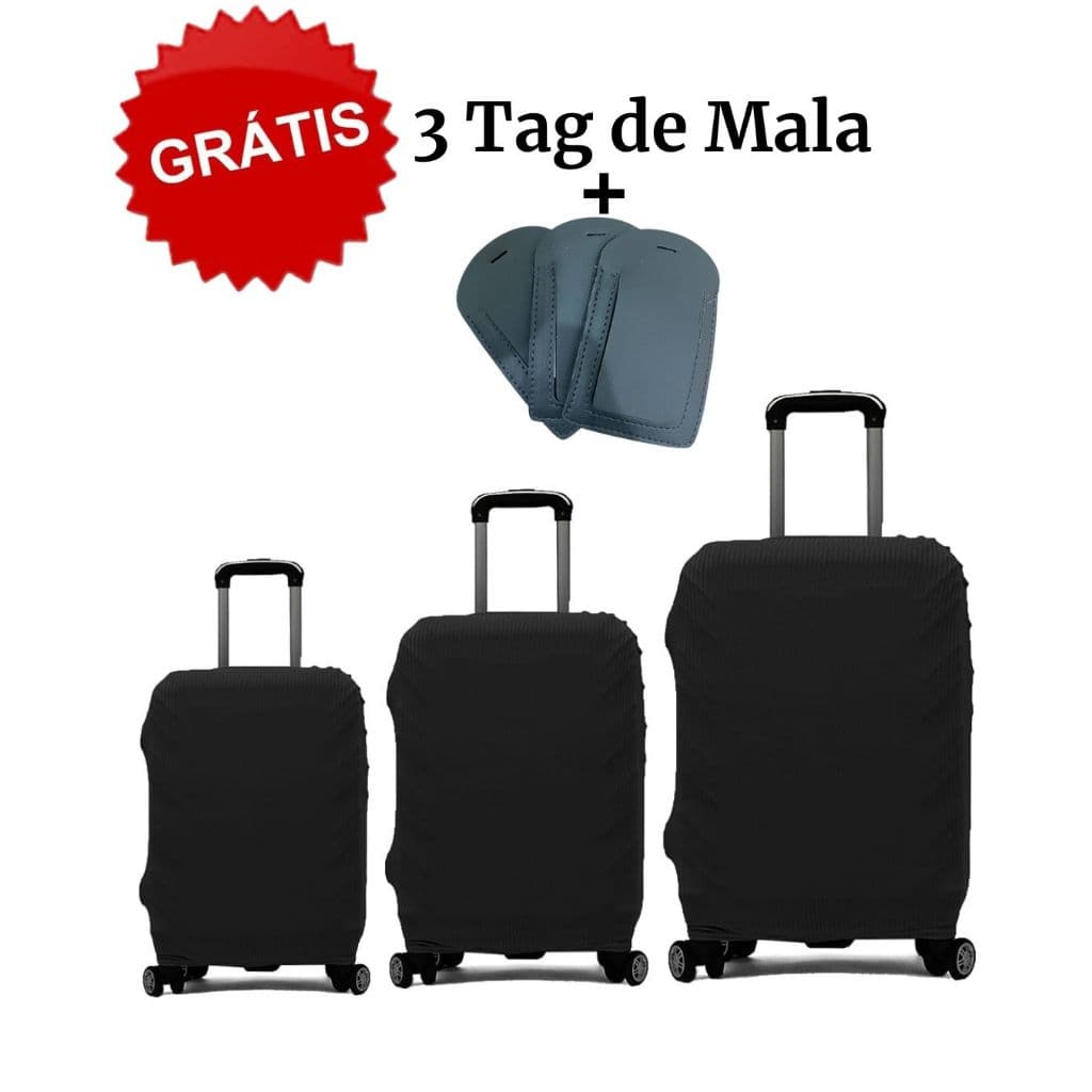 Kit 3 Capa + 3 Tag Identificadora de Bagagem Premium 8 a 23KG  Protetor Para Viagem Protetora Grande