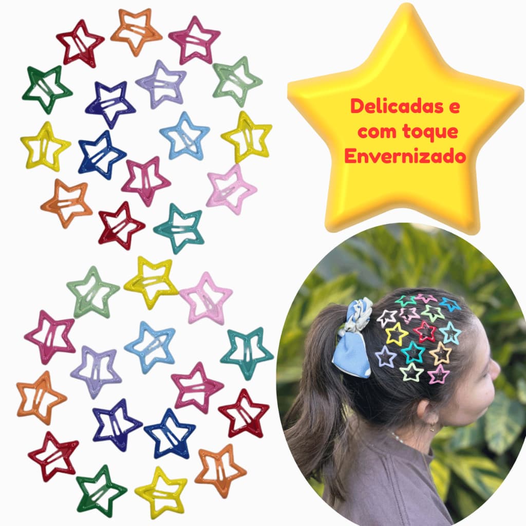 Kit Presilha Colorida Grampo Prendedor Estrela Cabelo Y2K Tic Tac Festa Casamento Show Grunge