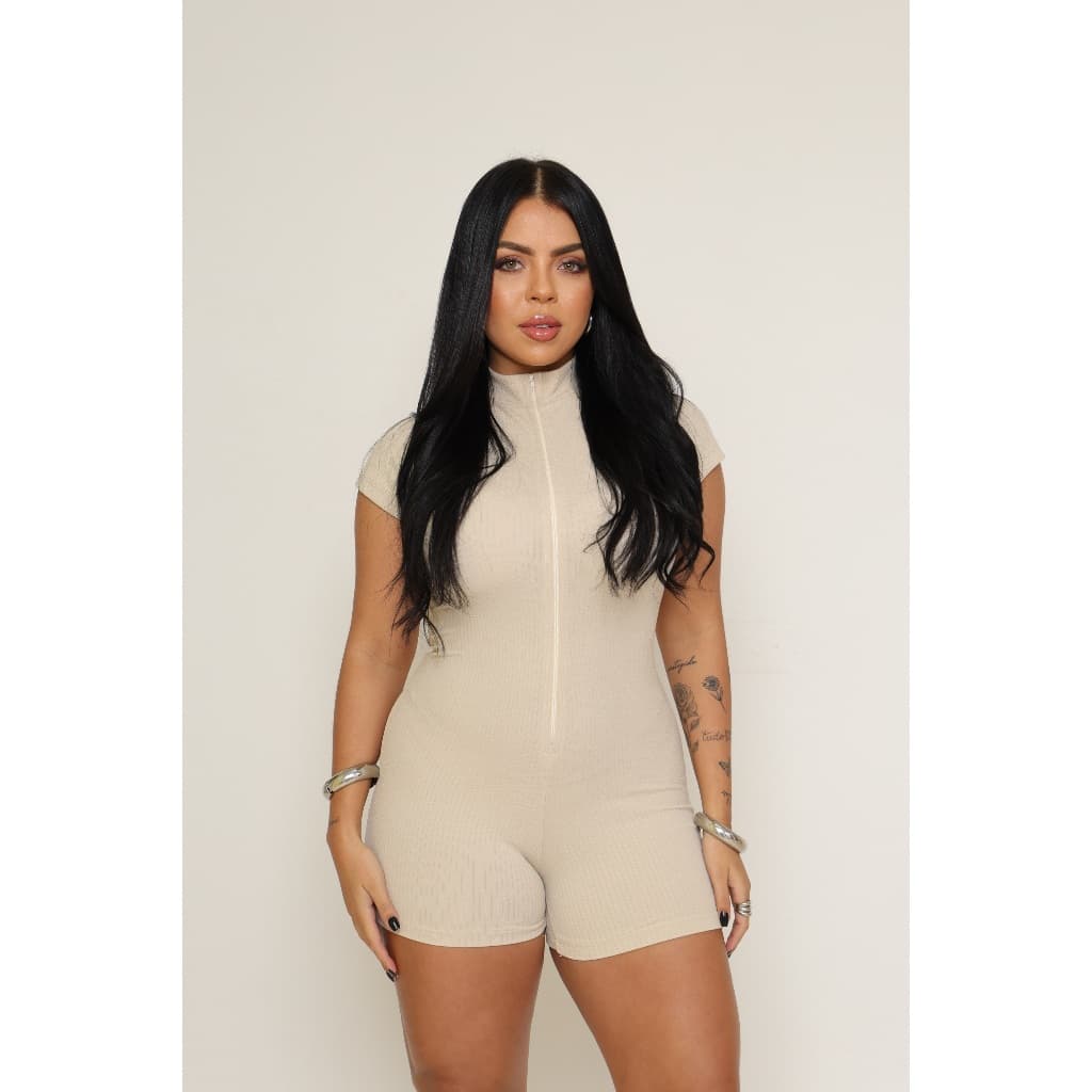 Macaquinho Virginia Feminino Moda Gringa Curto Com Zíper Tecido Anaruga