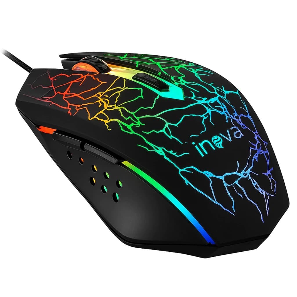 Mouse Gamer com Fio sensor 2400 DPI 6 Botões Programáveis Inova RGB USB Confortável