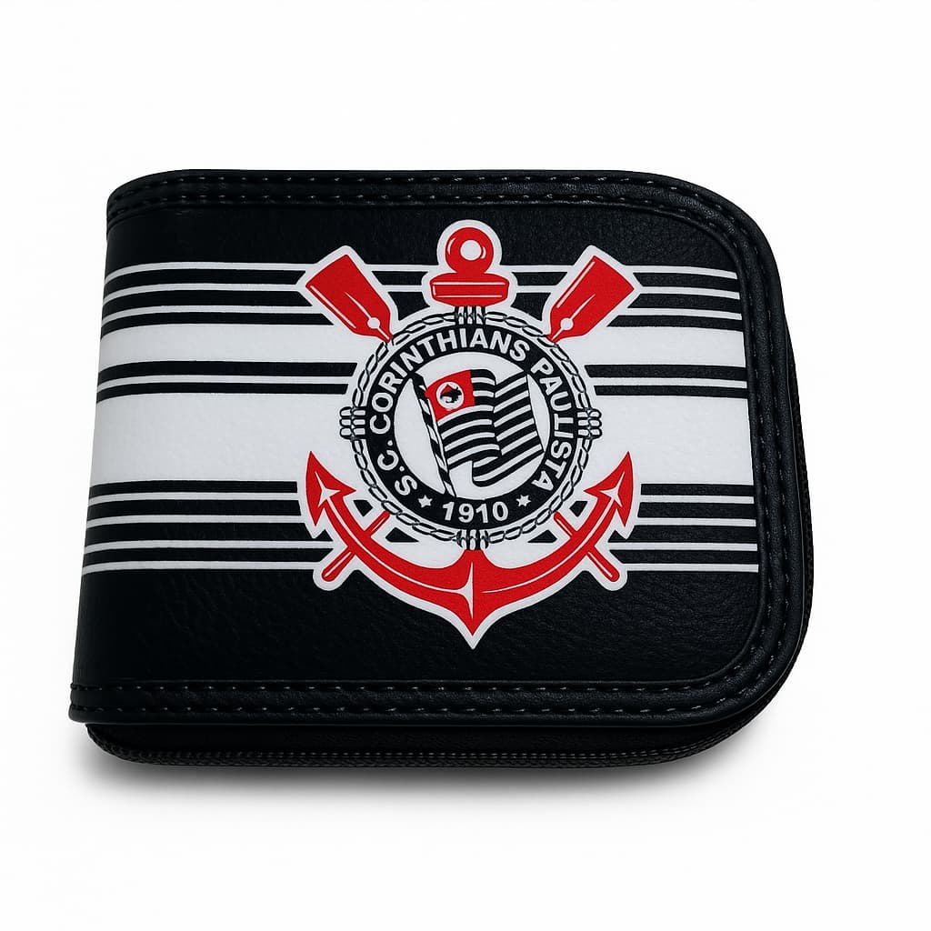 Carteira de Time de Futebol Estampada Com Zíper Presente Torcedor Personalizada Com Time Do Coração