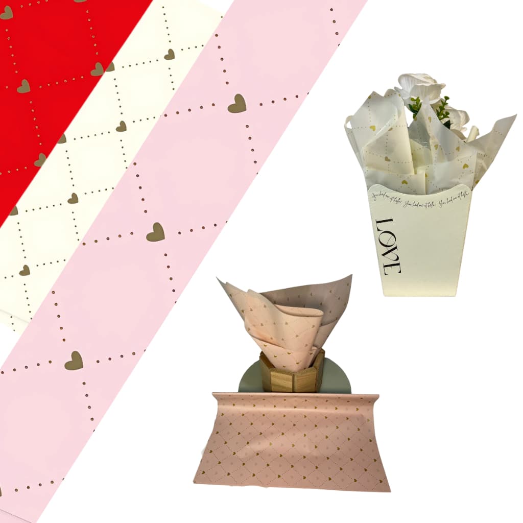 Kit 20 Poli Sujinho Decorado Variado – 10un Heart Rosa + 10un Heart Marfim | Papel para Presentes