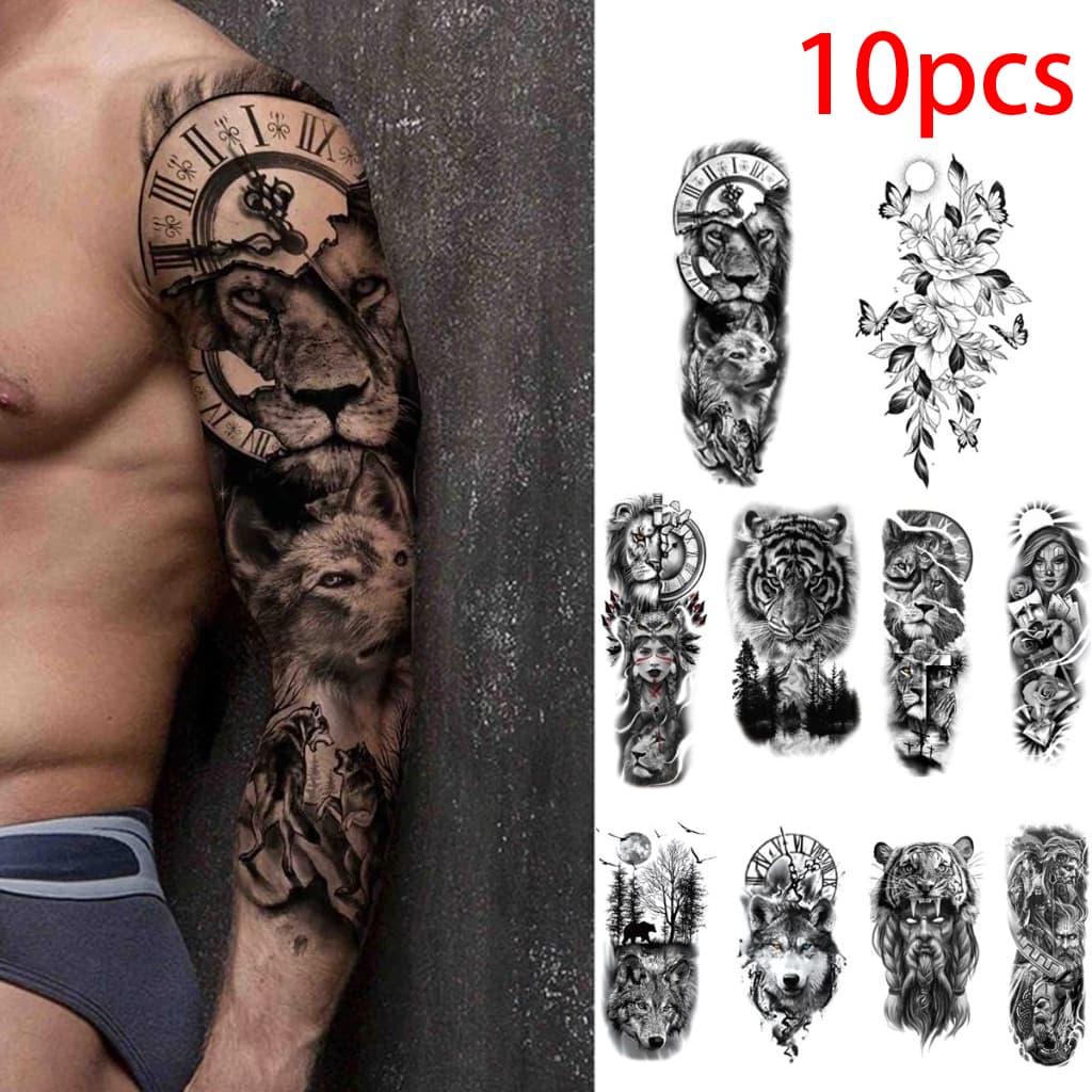 CHENXIAOHONG 10pcs Tatuagem Temporária Masculina e Feminina – À Prova D'Água, Durável, Fácil de Aplicar, Estilo Realista