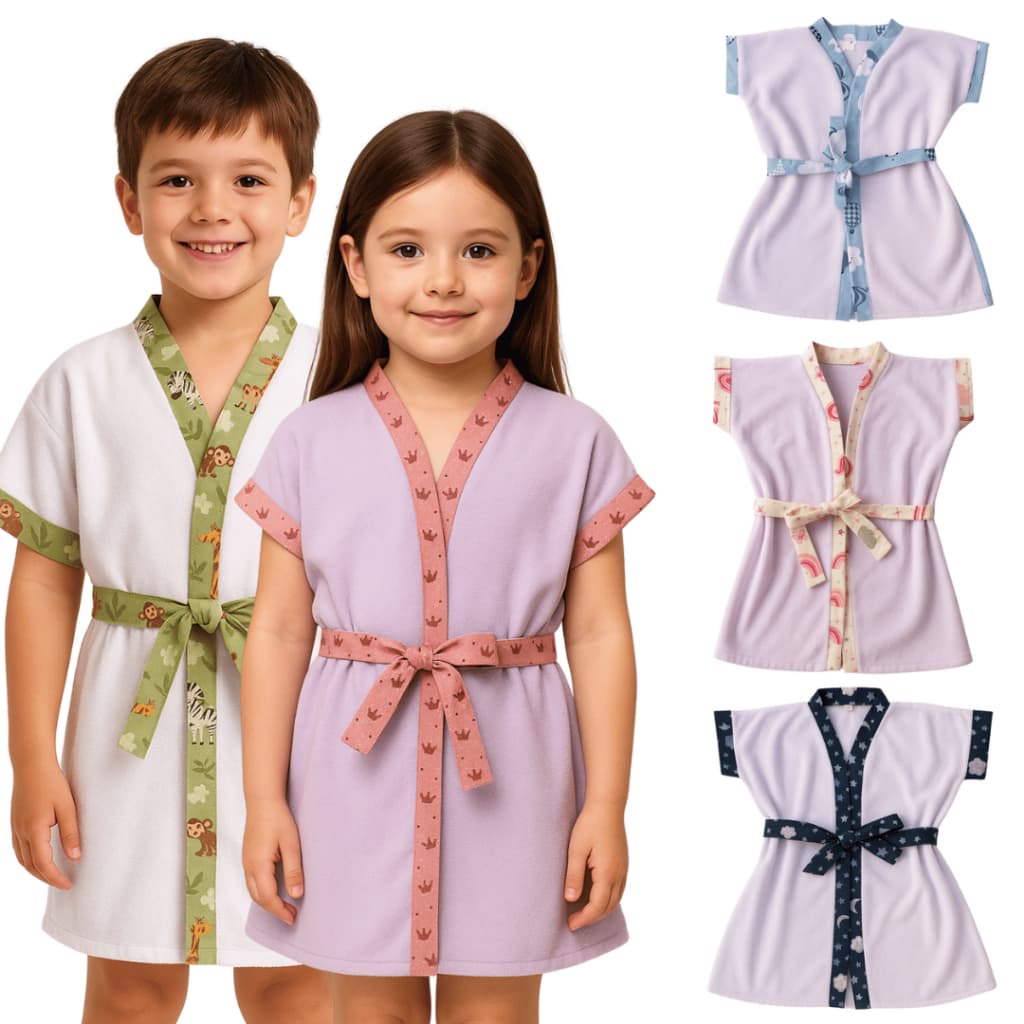 Roupão Infantil Toalha de Banho Macio Piscina Praia Menino Menina Estampado Unissex