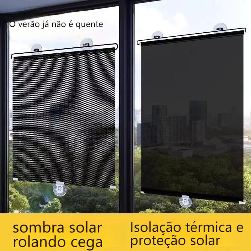 Cortina de Proteção Solar Retrátil com Ventosas - Bloqueio de UV sem Furos para Vidros de Carro e Janelas