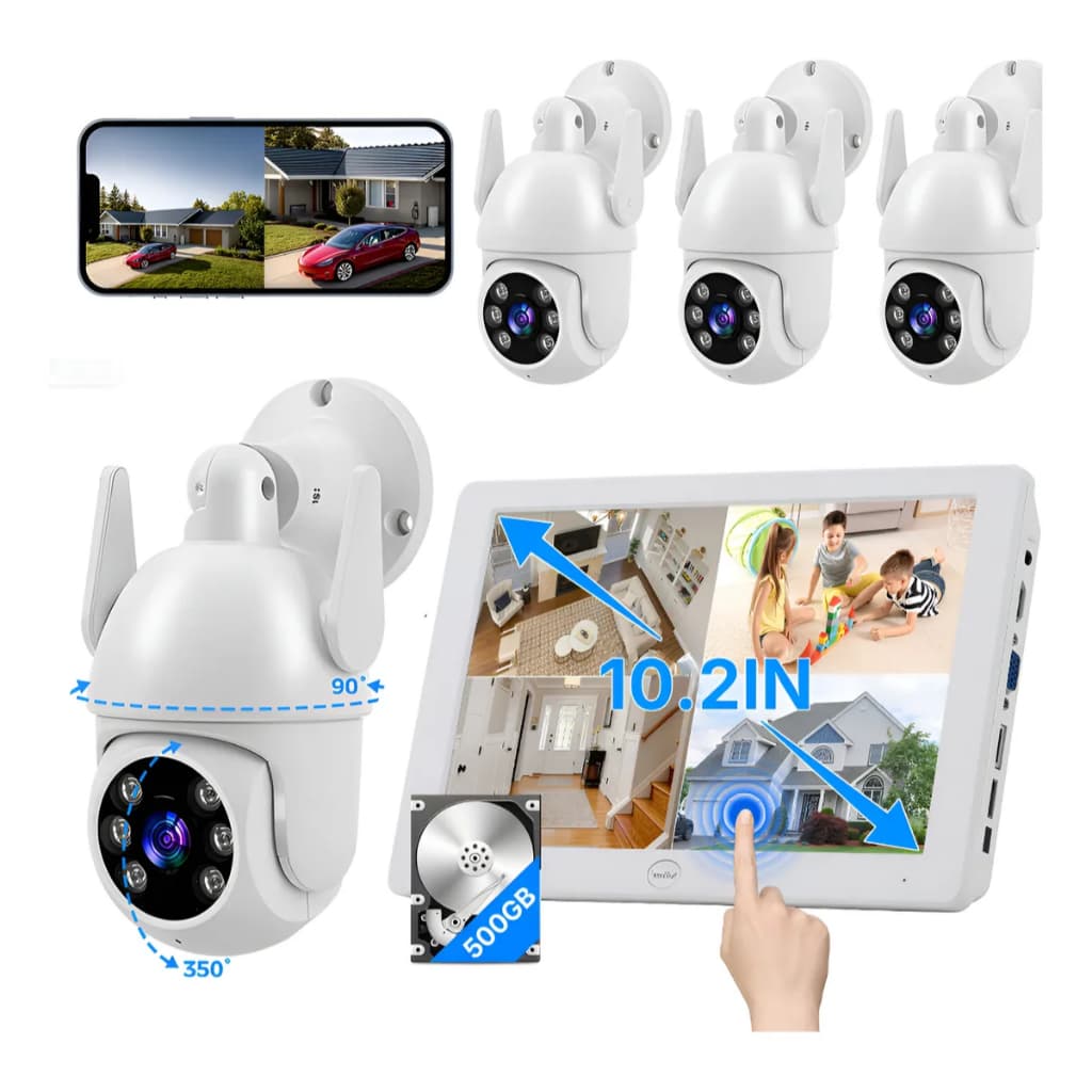 Kit 4 Segurança Com Monitor Gravador Nvr 360° WIFI Inteligente à Prova