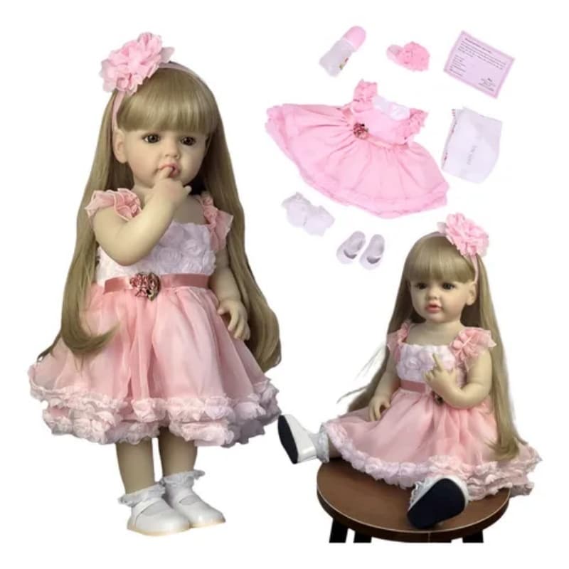 Bebe Reborn Menina Boneca Reanimada Realista 55cm Silicone Bebê Pintado Cabelo Dourado