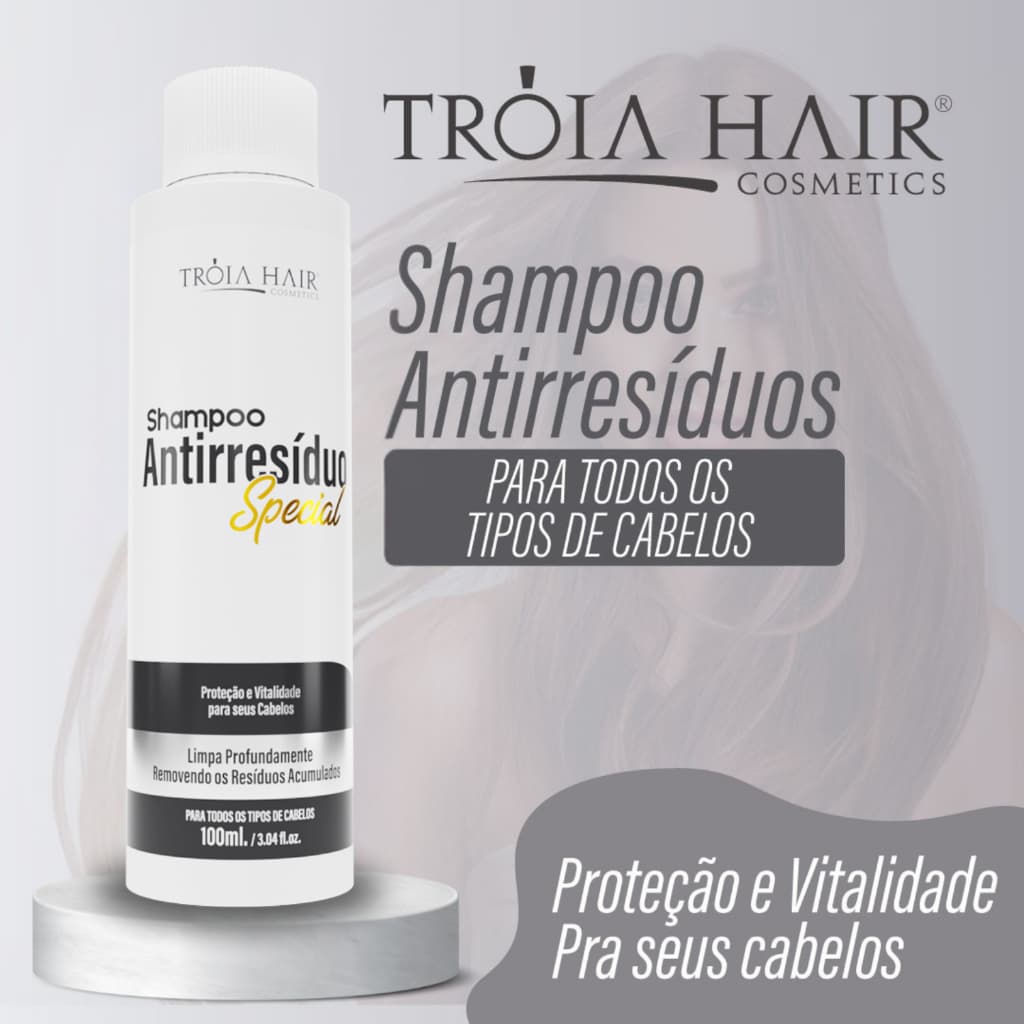 Tróia Hair - #Shampoo Antirresíduos Especial - Limpeza Profunda - 100ml