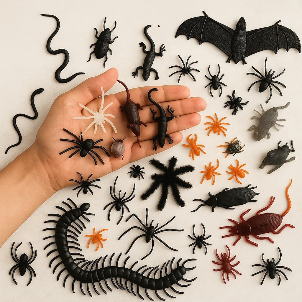 24 Mini Inseto De Brinquedo Colorido halloween dia das bruxas prenda barata morcego aranha escorpião