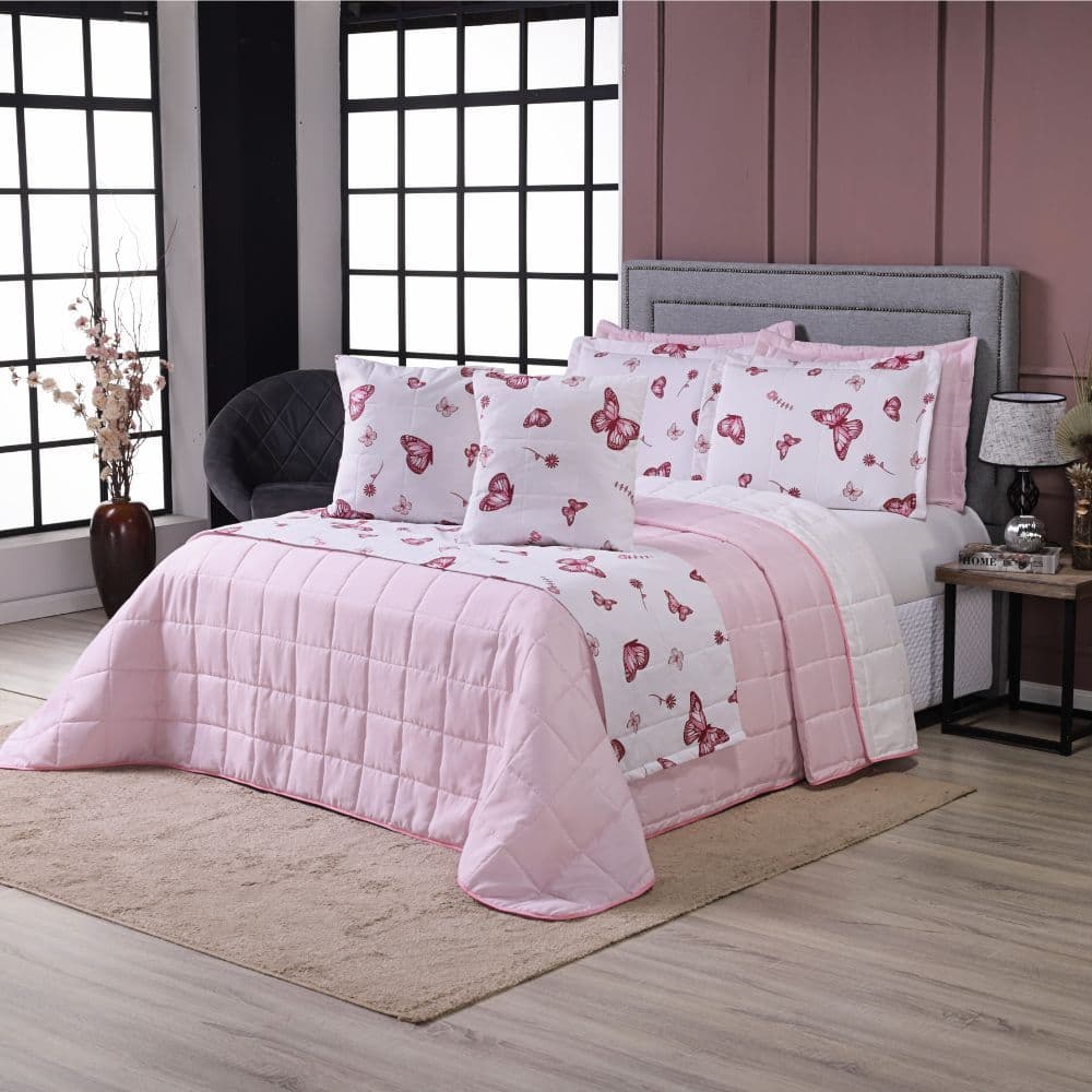 Kit Cobre Leito Colcha Casal Queen King 6 Peças Primor Dupla Face Percal 180 Fios