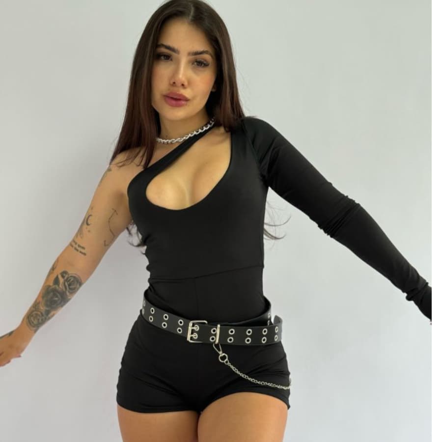 Macaquinho Feminino Manga Longa Suplex Poliamida Com Decote