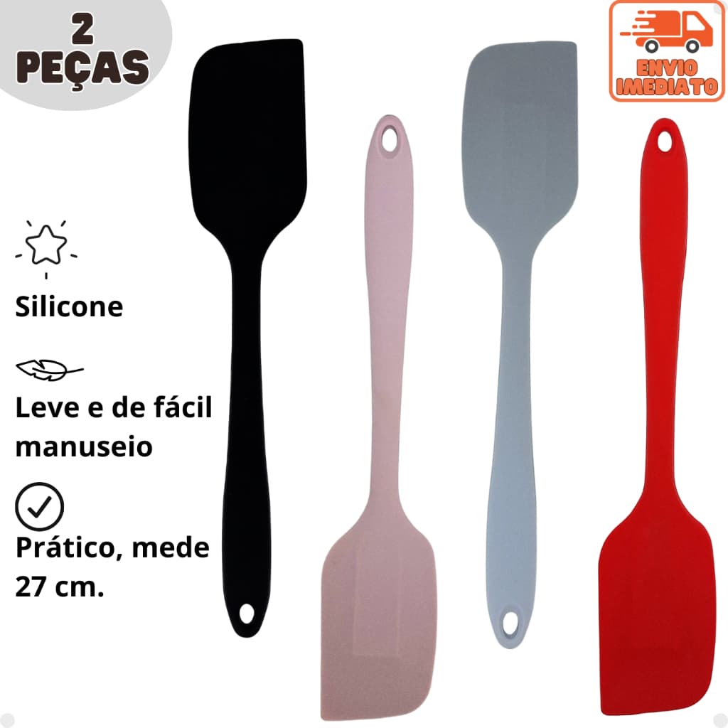 Kit 2 Espátula Reta de Silicone Pão Duro Grande, Raspadora, melhores utensílios para sua cozinha