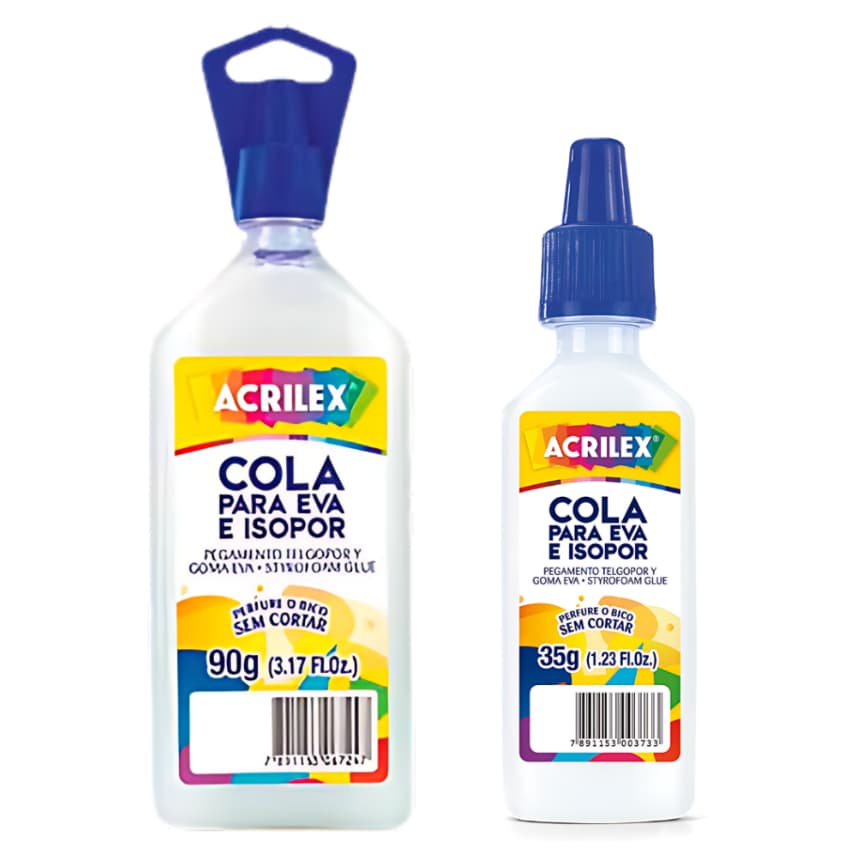 Cola para Eva e Isopor (35 e 90g) - Acrilex | Artesanato | Papelaria | Material Escolar e para Artes