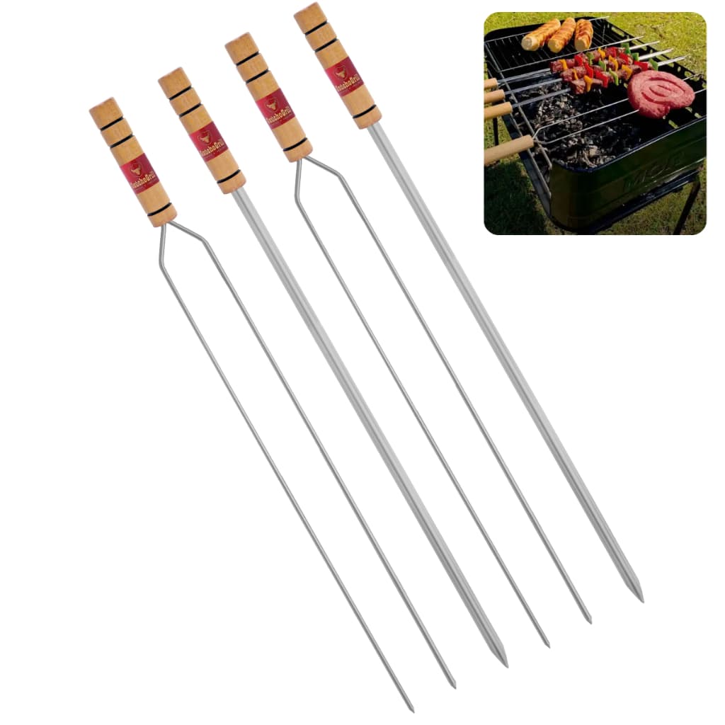 Espeto para Churrasco 65cm Reto e Duplo Galvanizado Com Cabo Madeira Utensílio Churrasqueira