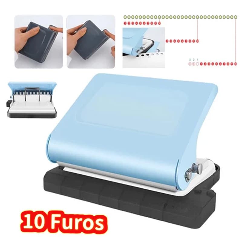 Perfurador De Papel Portátil Sem Esforço 10 Furos P/ Pastas