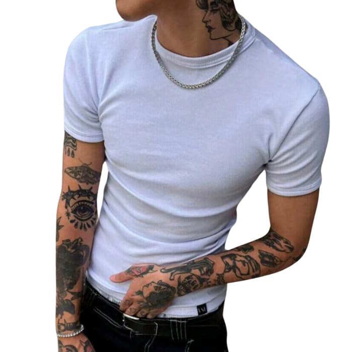 Camiseta Masculina Modelo Americano Canelada Básica