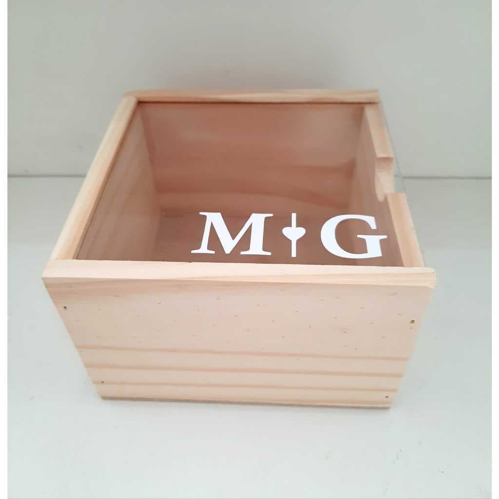 Caixa Alabama Premium PERSONALIZDA em Pinus com tampa transparente convite casamento batizado