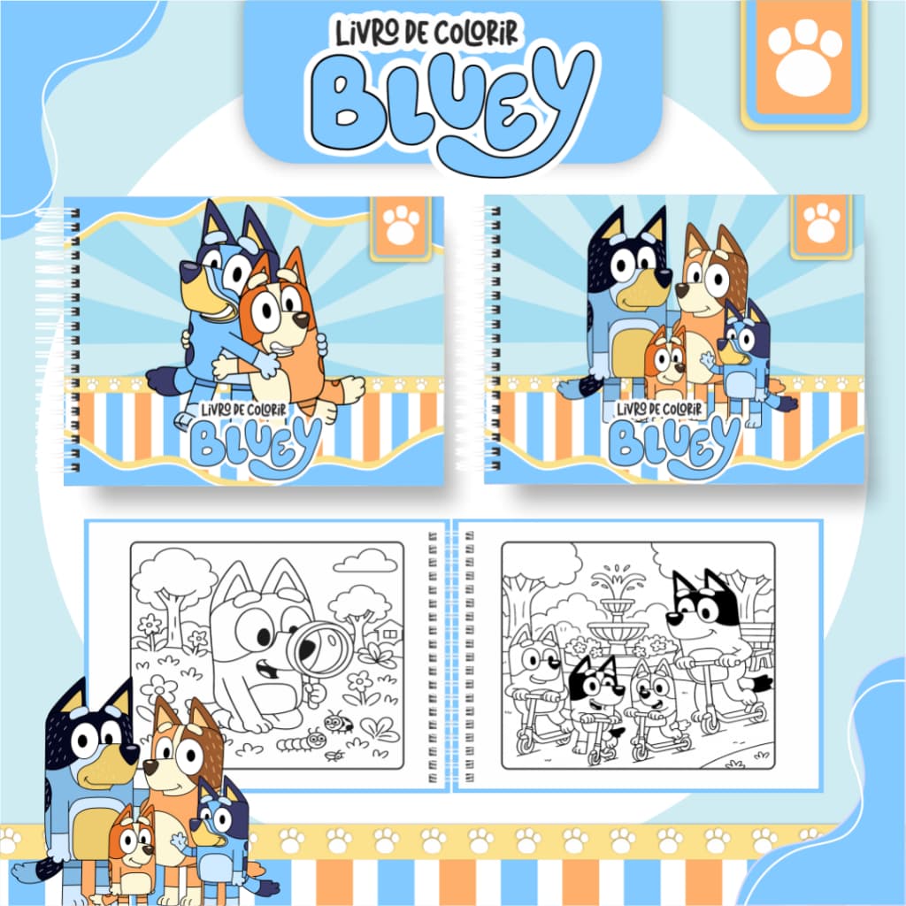 Livro de Colorir BLUEY Capa Dura e Folha GROSSA 50 Páginas / PROMOÇÃO