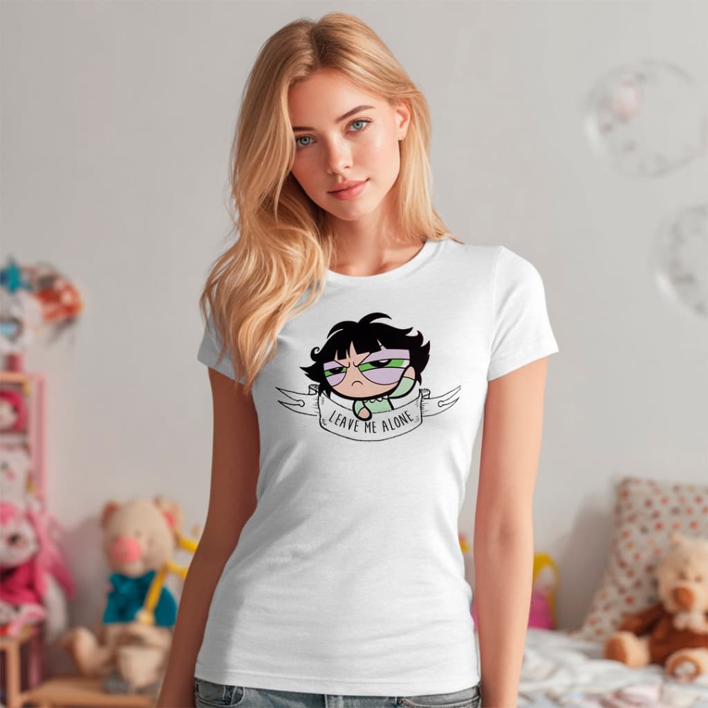Camiseta Feminina Docinho Powerpuff Girls | Estampa “Leave Me Alone”, Baby Look Geek Casual