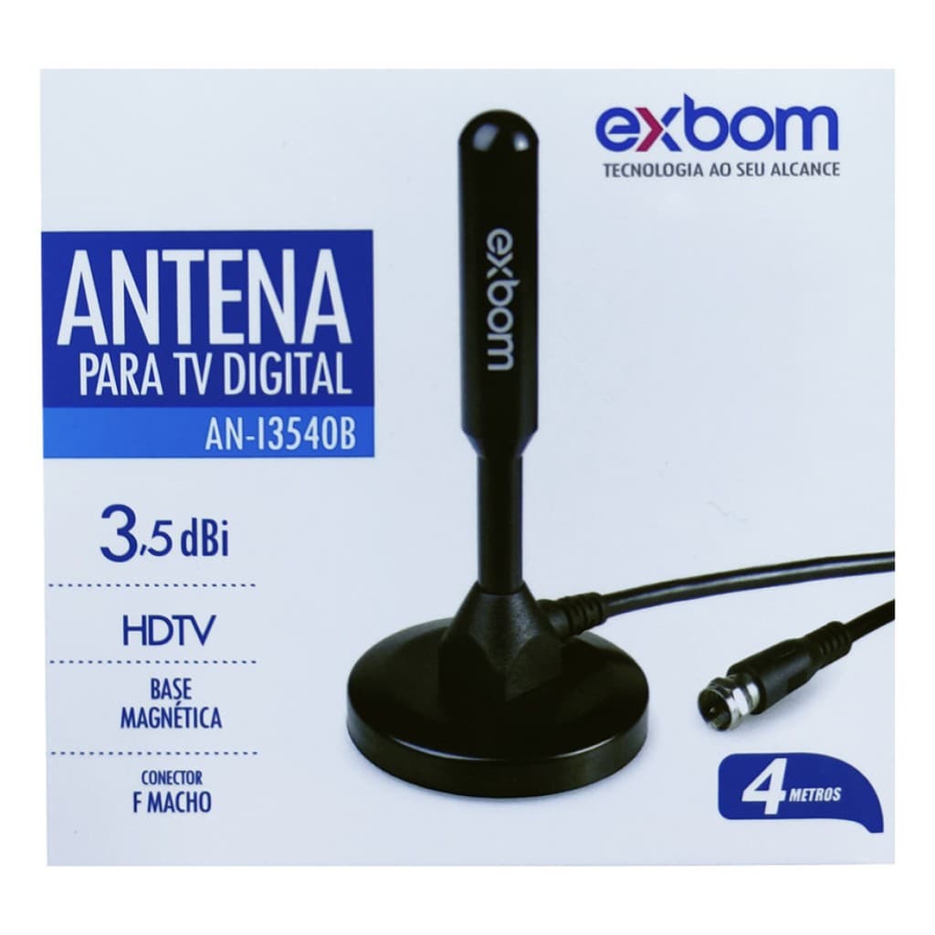Antena Digital Interna/Externa 3.5 DBI 4 metros Base Imã Exbom