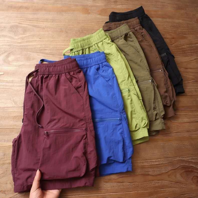 Shorts cargo masculino com vários bolsos, zíper e calças de secagem rápida, finos e resistentes ao desgaste