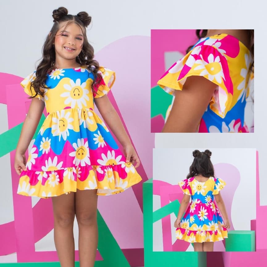 Vestido infantil  Menina Casual Festa festa floral e lisos  dia a dia bloguerinha