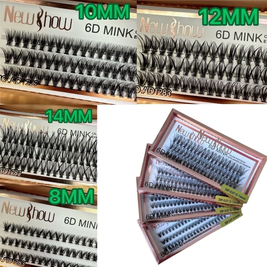 KIT 3 Caixas NEW SHOW Cílios Postiços 30P-0.07-D 6D MINK - Tufos Sem nó
