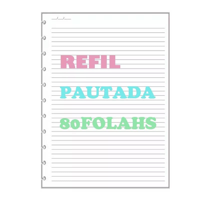 Refil Genérico 80 Folhas Compatível Caderno de Discos / Inteligente 8/10/11 Furos Pautado