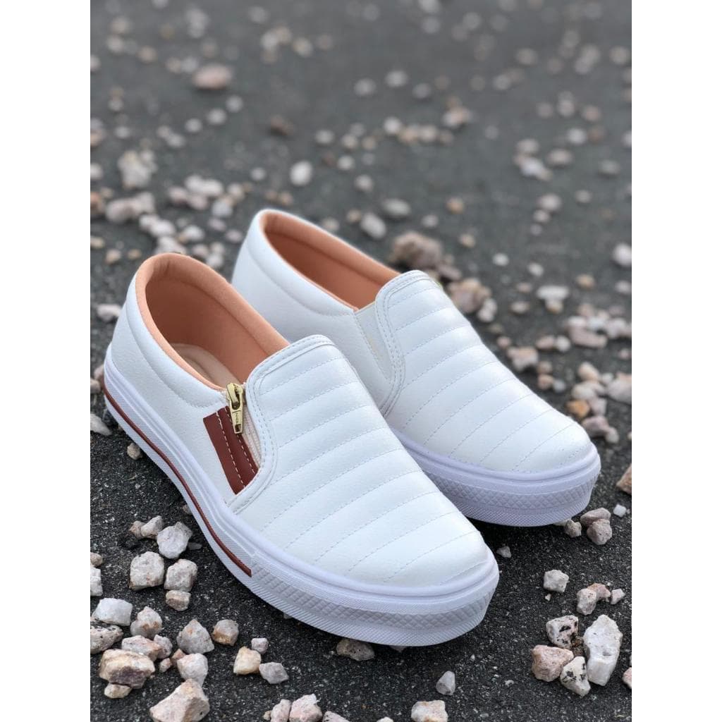 Tênis Sapatênis Sapatilha Feminino Casual Slip On Com Zíper Confortável Envio Imediato