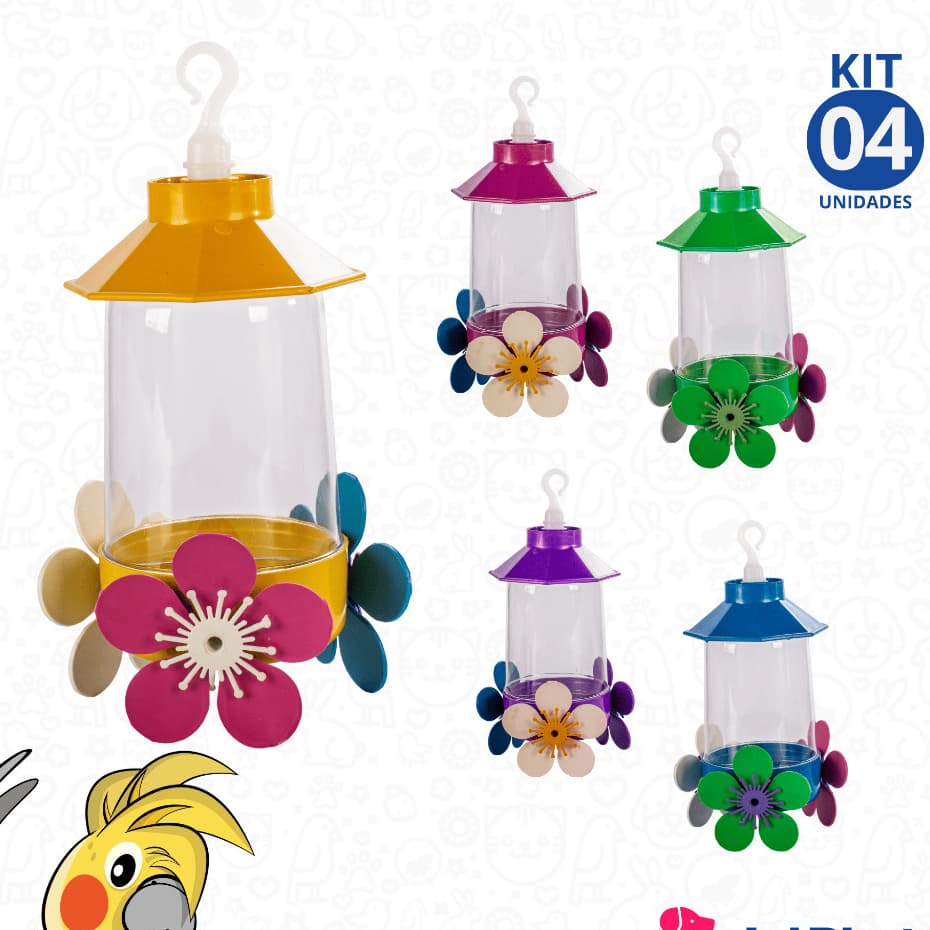 Kit 4 Bebedouro Para Beija Flor Colibri Pássaro Com Chapéu Anti-Formiga 250ml Jel Plast