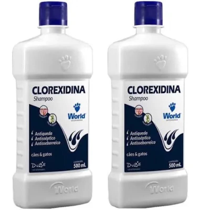 2 Shampoos Clorexidina para Cães e Gatos World Dug's 500ml