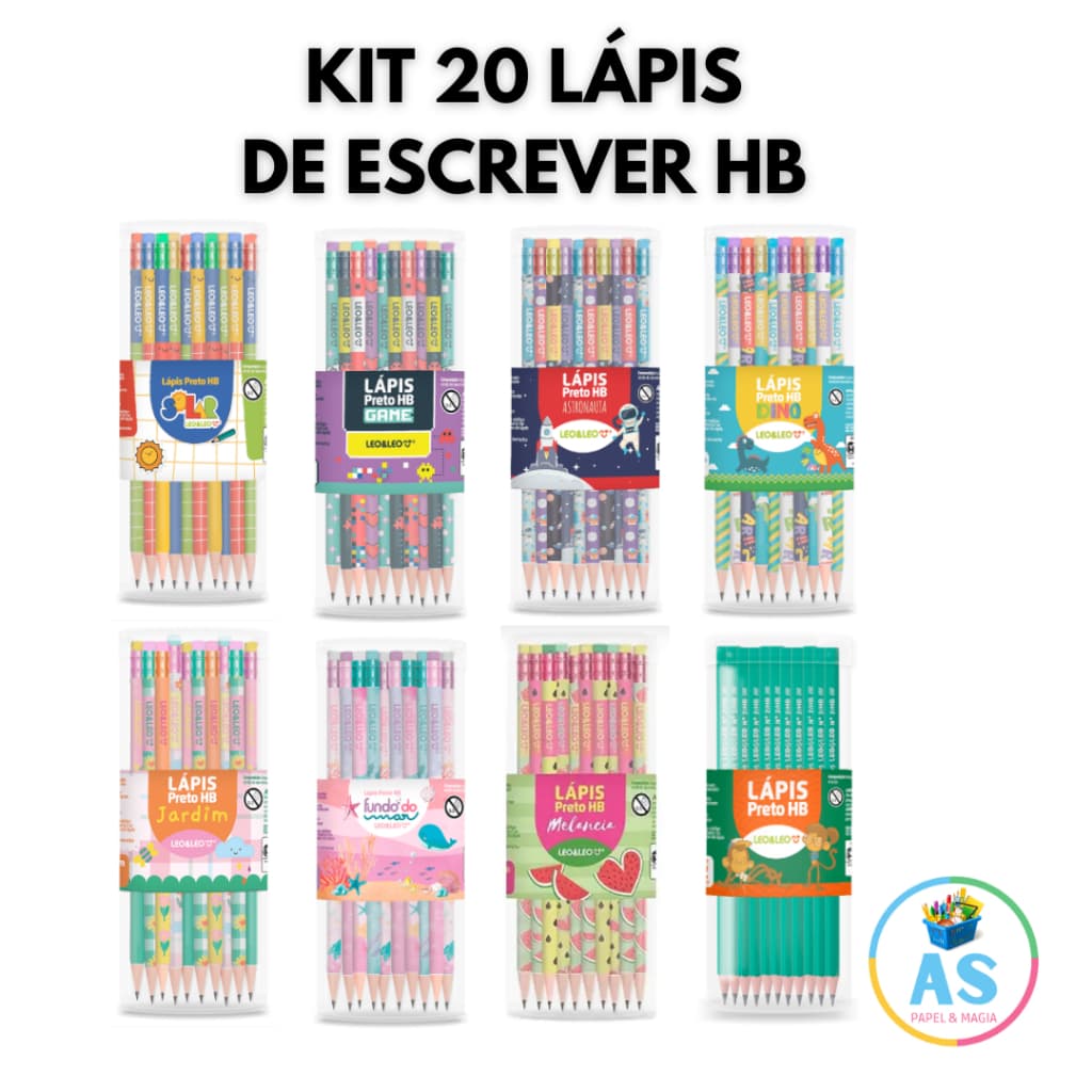 Lapis de Escrever Preto HB Escolar com Borracha - C/20 Unidades - Lápis de Escrever Escola Temático 01