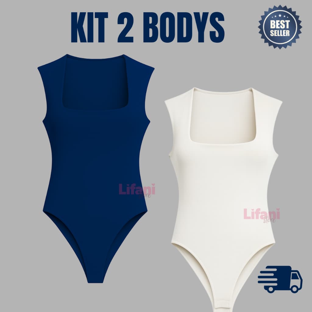 Kit 2 Body Quadrado Collant Feminino Decote  Alças Grossas Collant Casual Elegante