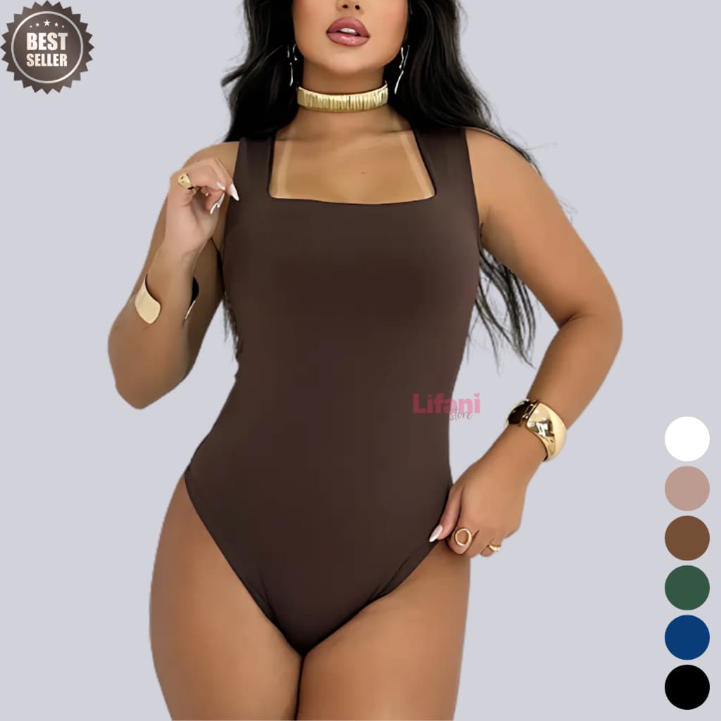 Body Feminino Decote Quadrado Alças Grossas Collant Casual Elegante