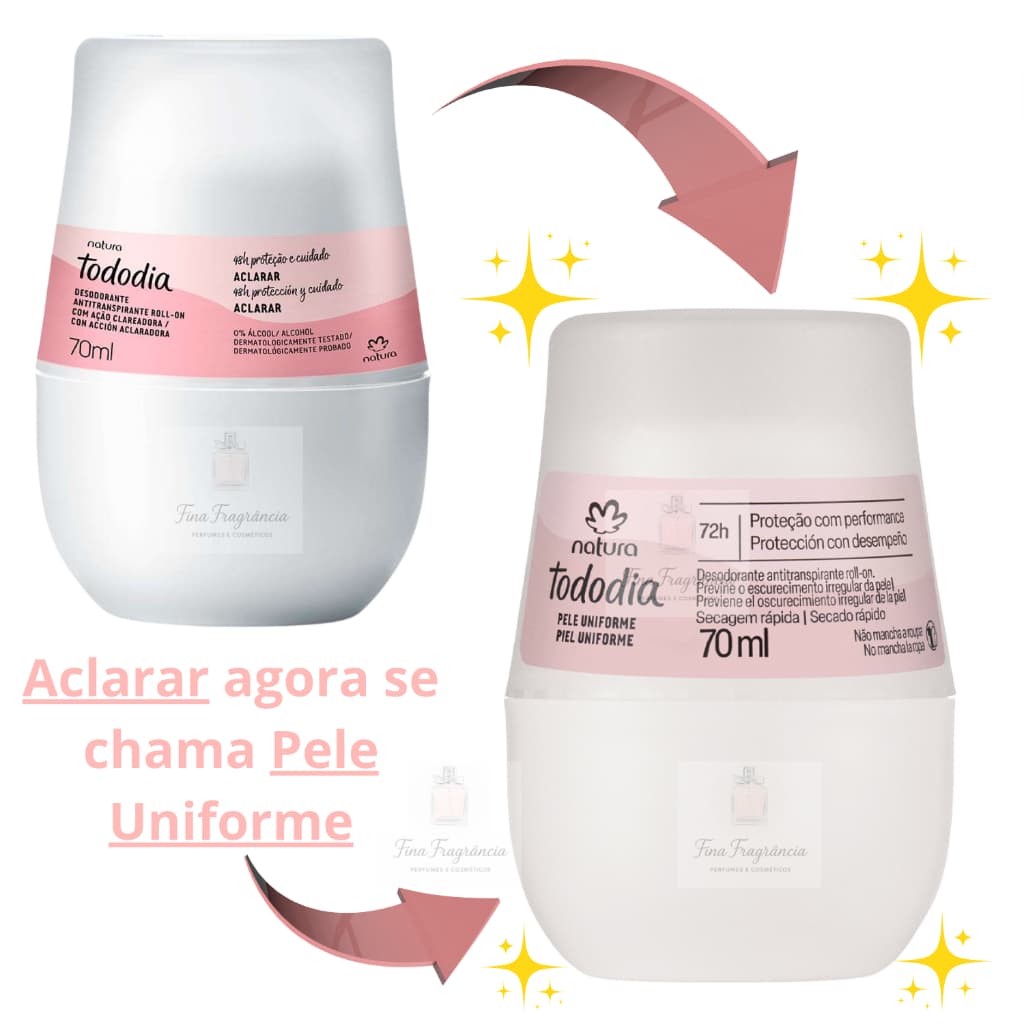 DESODORANTE ANTITRANSPIRANTE NATURA TODODIA ROLL-ON  Pele Uniforme Clareador 70ml (antigo ACLARAR)