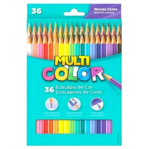 Lápis De Cor Multicolor 36 Cores-Lapis De Cor Escolar Multicolor 36 Cores Ponta Resistente