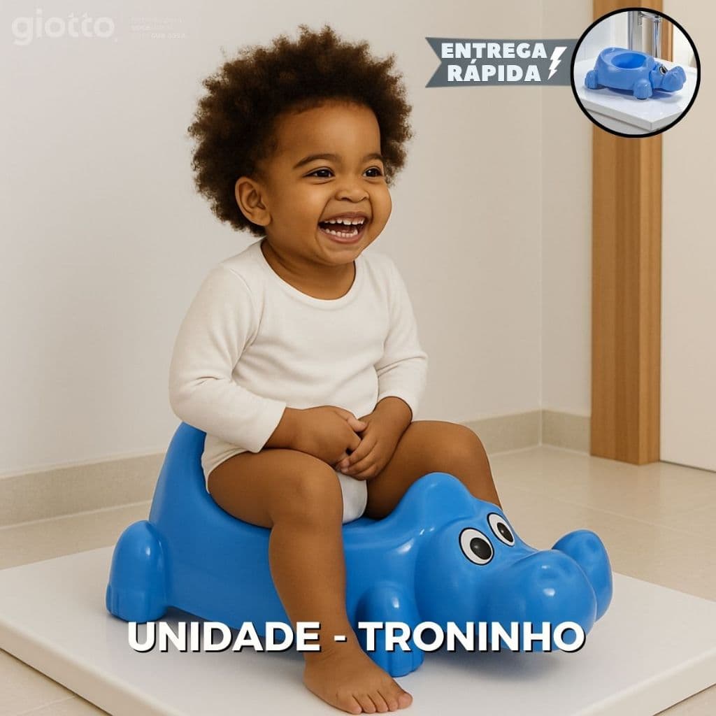 Troninho Infantil Azul hipopotamo Crianças Desfralde meninas e meninos banheiro desenho fofinho