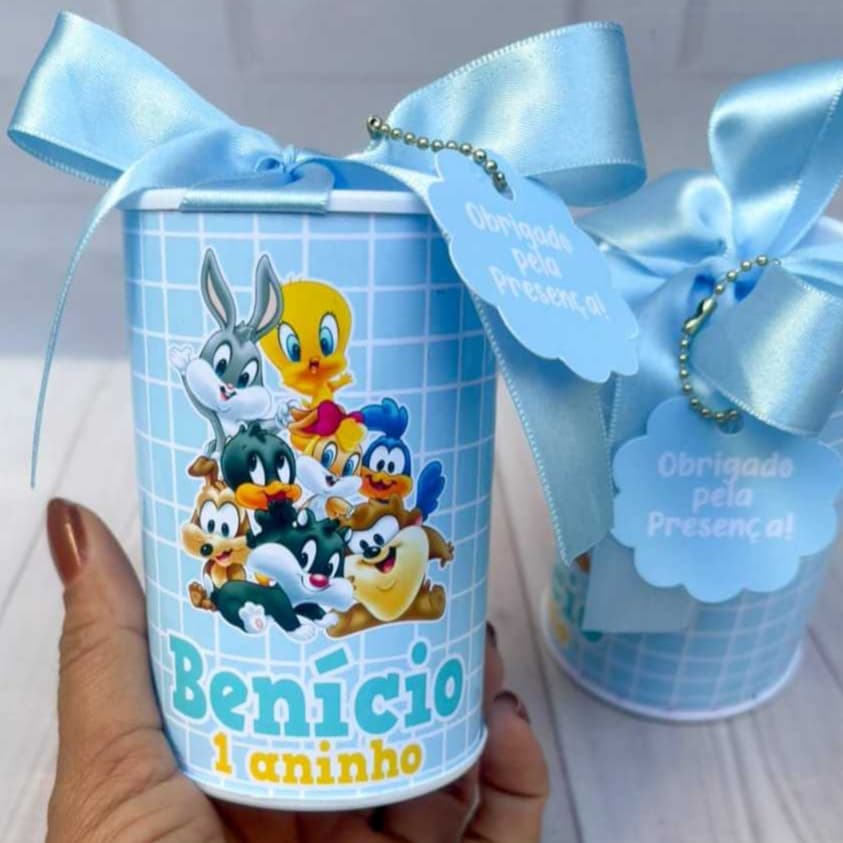 Cofrinho Personalizado do tema Baby Looney tunes Azul 10x6cm Lembrancinha Festa Infantil Aniversário