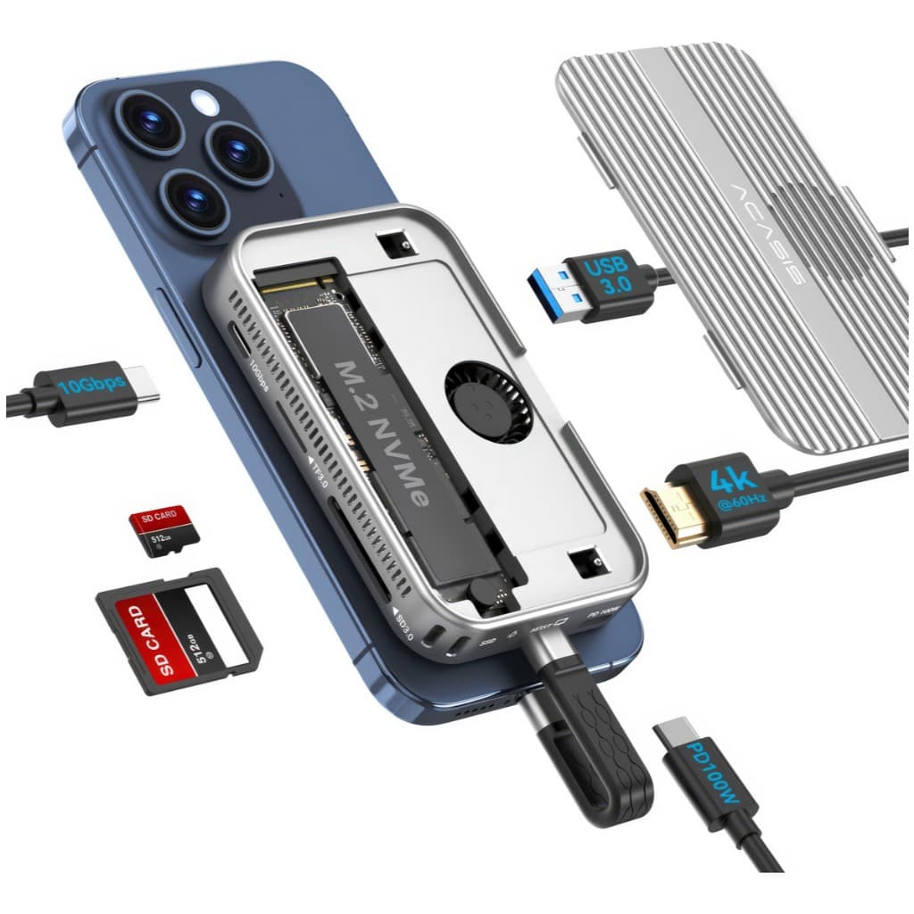 Hub Case Ssd Nvme M.2 iPhone 15 16  17 Pro Max iPad Mac Grava Prores Premium Acasis