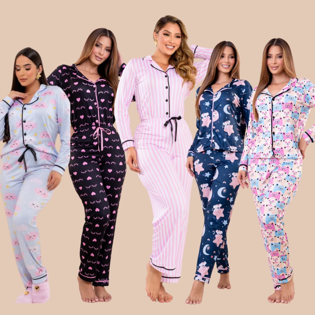 Pijama Feminino Americano  Longo Pós Cirúrgico Amamentação Inverno Stitch Estapas listra Rosa
