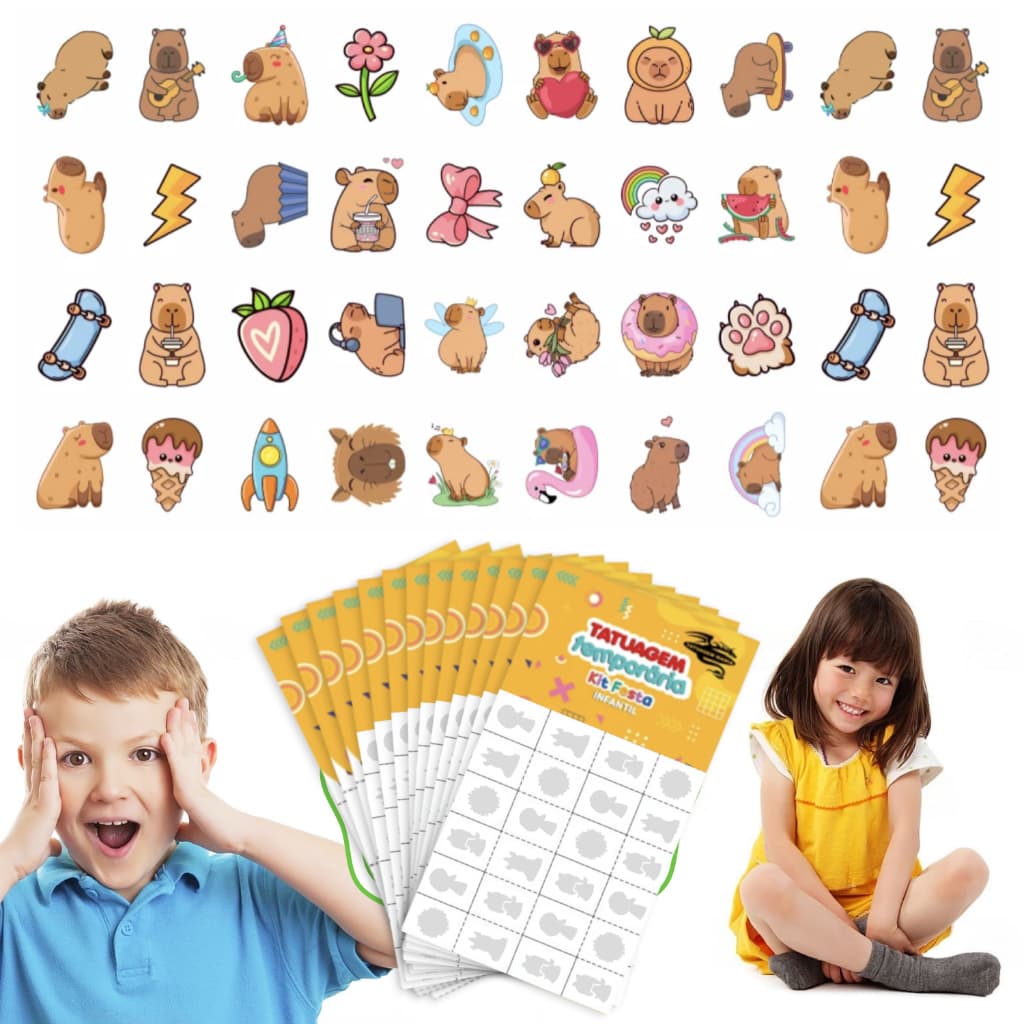 32/160/256 Tatuagem Infantil Temporária Menino Menina Capivara Criança Aniversário Lembrancinha