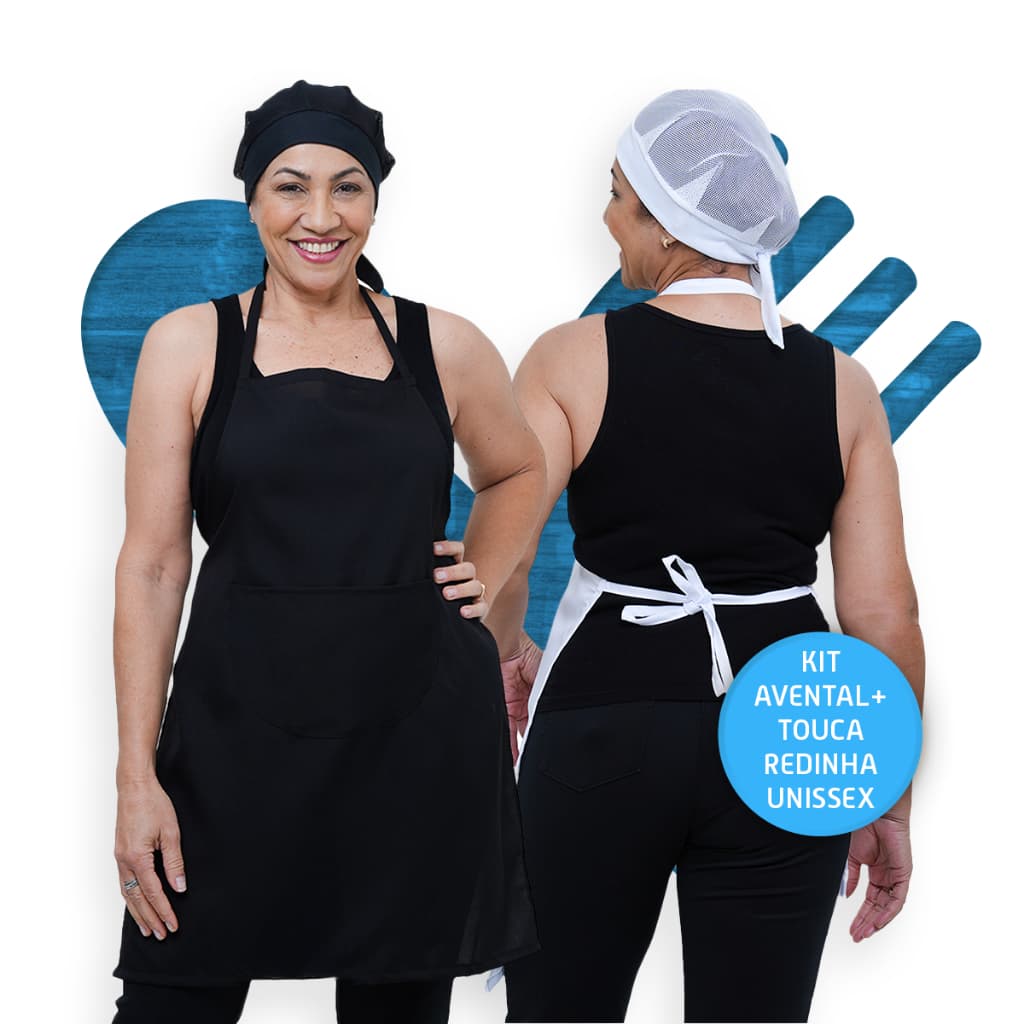 Kit Com Avental e Touca Redinha Lavável Uniforme Cozinha Casa Restaurante Padaria