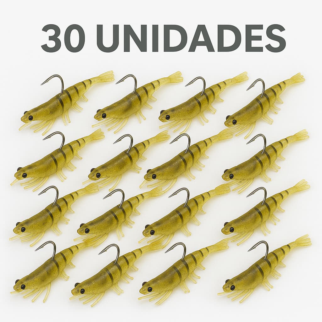 Camarão Artificial 30 Unidades  Isca Realista de Silicone