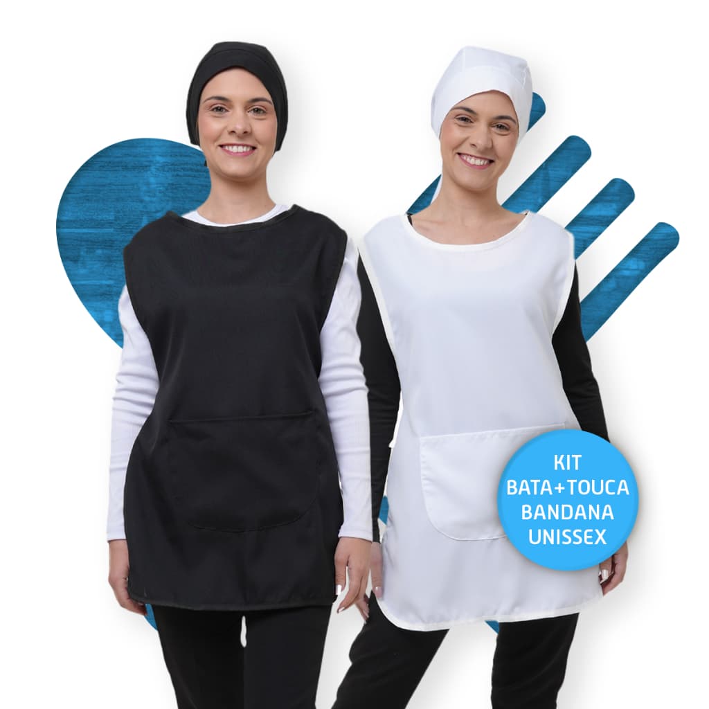 Kit Com Bata Avental e Touca Bandana Uniforme Limpeza Cozinha Restaurante Lanchonete Padaria